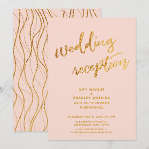 Convites Douradas ondas e Recepção de casamento de pincel d