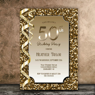 Convites Douradas sequências 50ª Festa de aniversário