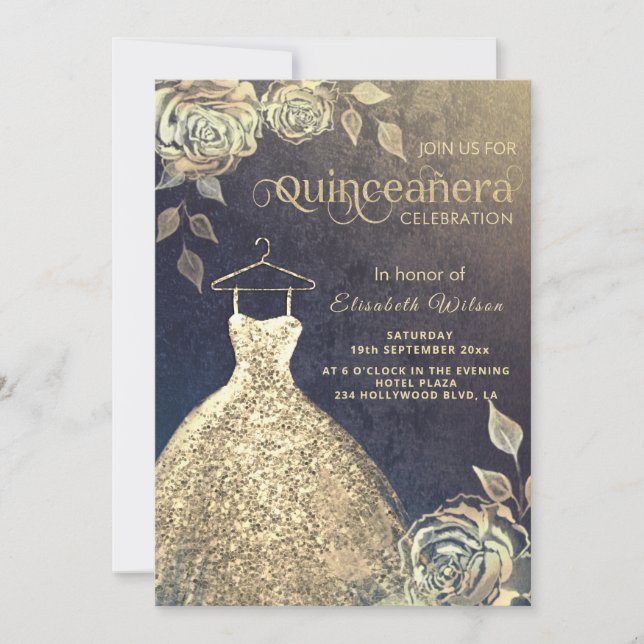 Convites Douradas sequências de ouro de tendências rosas ve (Frente)