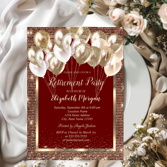 Convites Douradas Sequências de Quadros Balões Aposentação  (Criador carregado)