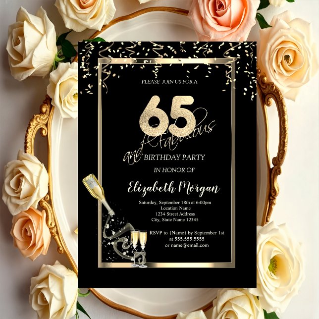 Convites Douradas Sequências, Frasco de Vidro 65º Aniversár (Criador carregado)