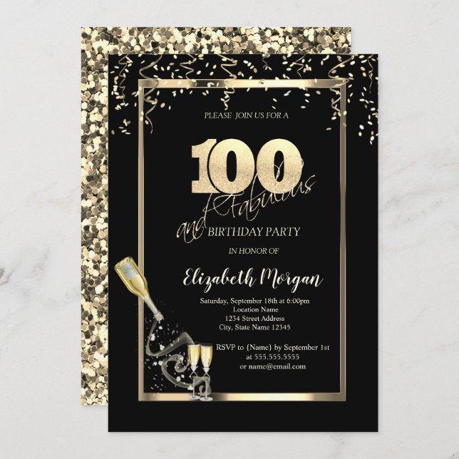 Convites Douradas Sequências, Frasco de Vidro do Vinho 100º (Frente/Verso)