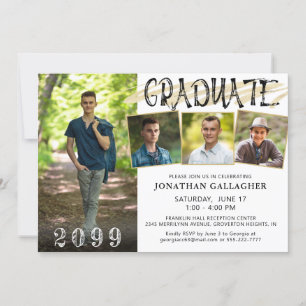 Convites Dourado 4 Fotografias com Formando com Letra Preto