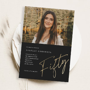 Convites Dourado 50º aniversário da Foto com Script Minimal