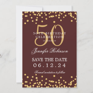 Convites Dourado 50º aniversário Salve a Data da Borgonha C