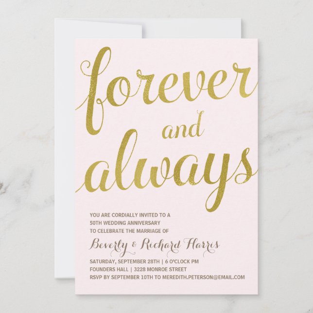 Convites Dourado 50º | Festa de Aniversário de Folha Dourad (Frente)