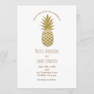 Convites Dourado Abacaxi Branco Moderno Chic Tropical Casam