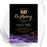 Convites Dourado Agate 60º Aniversário de Púrpura Preto<br><div class="desc">Roxo, preto e dourado agam o 60º convite de aniversário. Elegante design moderno com aquarela agate marble geode background, faux glitter gold e typografia script font. Trendy convida o cartão perfeito para uma comemoração de dia das mulheres na moda. Impressos convites Zazzle ou modelo de impressão digital instantânea para download....</div>