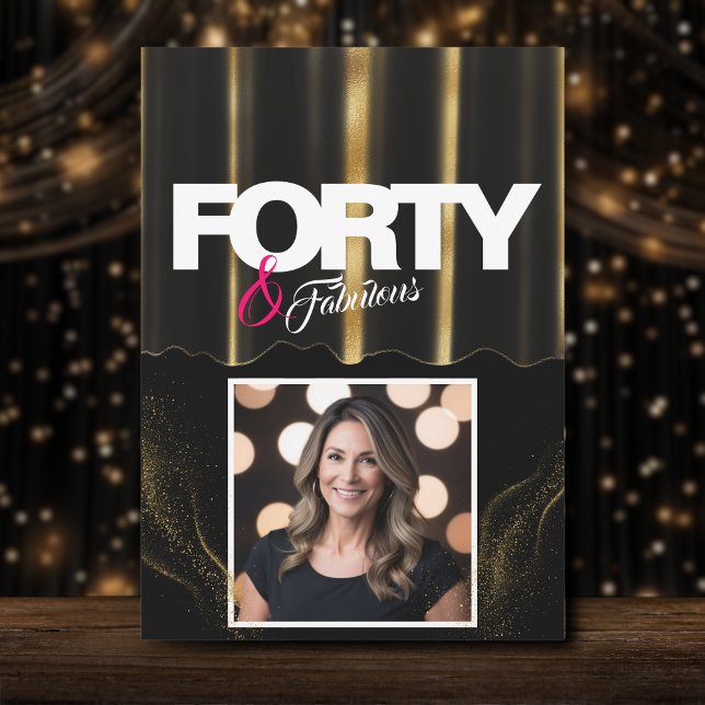 Convites Dourado Alto Salto Elegante 40 e Fabuloso Aniversá (Criador carregado)