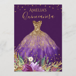 Convites Dourado Ametista Roxo Quinceanera Convide
