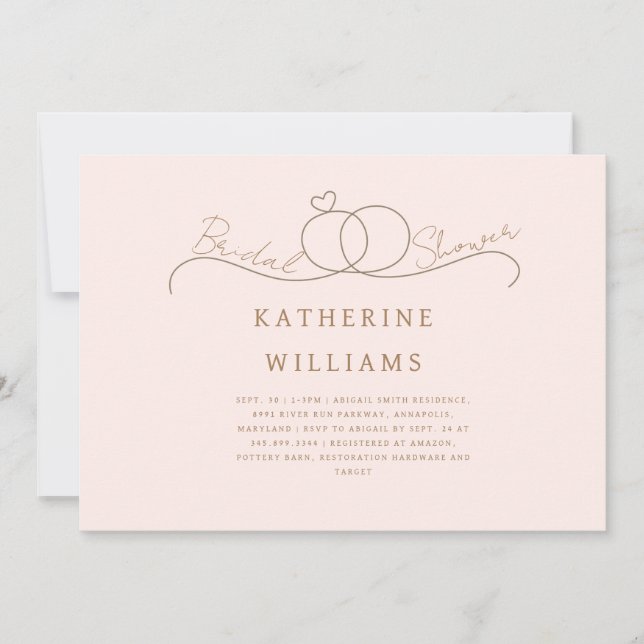 Convites Dourado Anéis Coração Blush e Chá de panela Dourad (Frente)