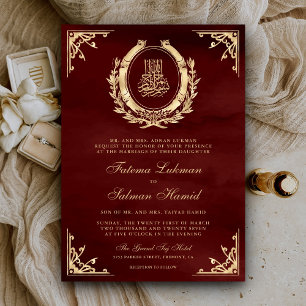 Convites Dourado Antigo Cristal Borgonha Vermelho Casamento