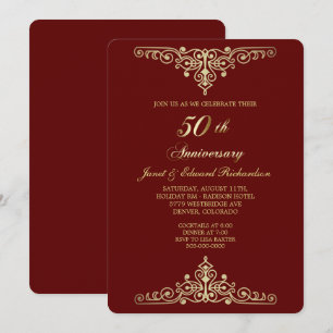 Convites Dourado Antigo Vermelho Vitoriano Aniversário Dour
