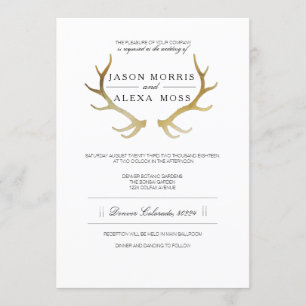 Convites Dourado Antler Russo Casamento Elegante