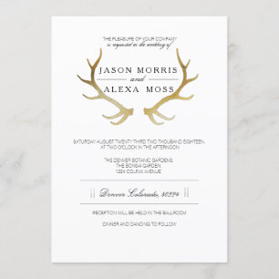 Convites Dourado Antler Russo Casamento Elegante