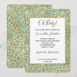 Convites Dourado Aqua Mint Glitz Glitter Leopardo