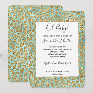 Convites Dourado Aqua Mint Glitz Glitter Leopardo