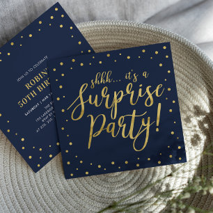 Convites Dourado & Azul-Marinho 50º Aniversário Surpresa