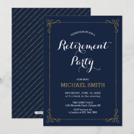 Convites Dourado & Azul-Marinho | Festa de Aposentadoria El