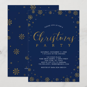 Convites Dourado & Azul Marinho   Festa de Natal Moderna de