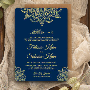 Convites Dourado Azul Marinho Henna Mehndi Casamento Islâmi