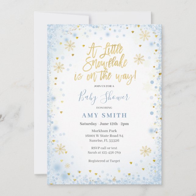 Convites Dourado azul Um pequeno floco de neve está a camin (Frente)