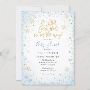 Convites Dourado azul Um pequeno floco de neve está a camin