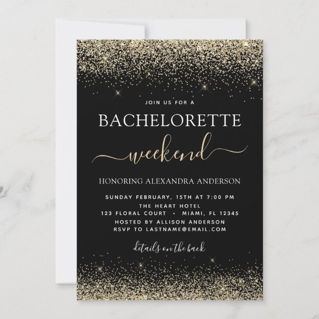 Convites Dourado Bachelorette Weekend Modern Glitter Party (Frente)
