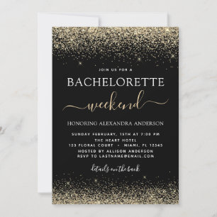 Convites Dourado Bachelorette Weekend Modern Glitter Party