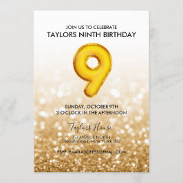 Convites Dourado balão - 9.ª Festa de aniversário