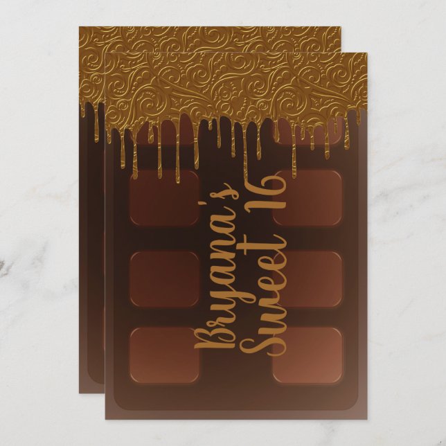 Convites Dourado Bar de chocolate doce Doce 16 Festa (Frente/Verso)