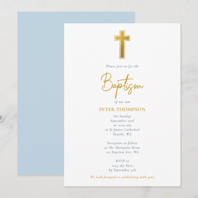 Convites Dourado Batismo Escrito Por Escrito Cruzado (Frente/Verso)