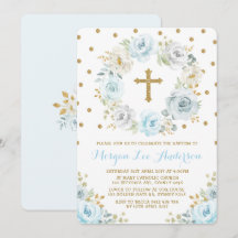 Dourado batismo Floral Azul Suave Dusty Christenin