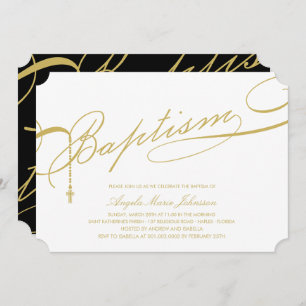 Convites Dourado batismo Rosário Cruzado Religioso