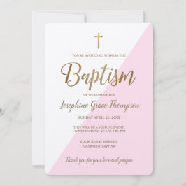 Convites Dourado batismo virtual, branco-rosa moderno