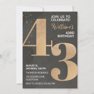 Convites Dourado Black 43rd Birthday Invitation