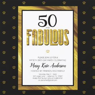 Convites Dourado Black 50 Fabuloso 50 Aniversário