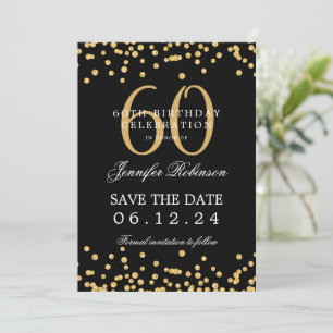 Convites Dourado Black 60th Birthday Salvar a Data e os Det