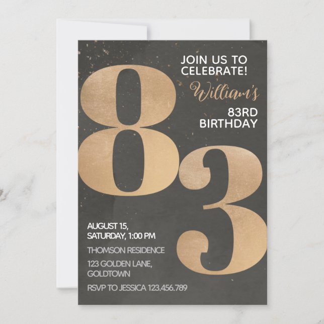 Convites Dourado Black 83rd Birthday Invitation (Frente)