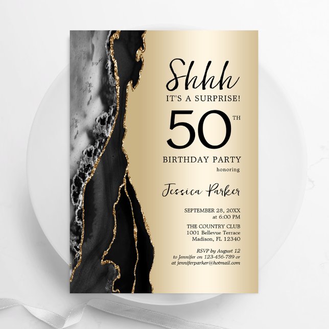 Convites Dourado Black Agate Surprise 50º aniversário (Criador carregado)
