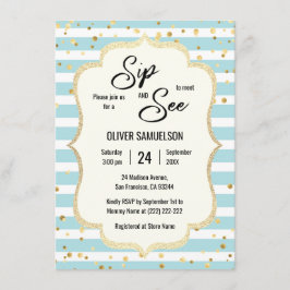 Convites Dourado Black BABY SIP e SEE White Strips Azul