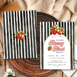 Convites Dourado Black White Strips primeiro aniversario Mo