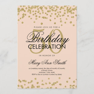 Convites Dourado Blush Pink 50th Birthday Glitter Confetti