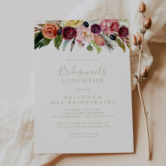Convites Dourado Boho Floral Bridesmaids Luncheid Chá