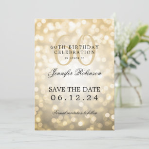Convites Dourado Bokeh 60th Birthday Guarde a Data