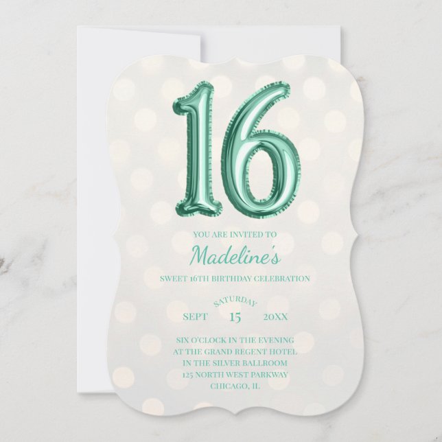 Convites Dourado Bokeh Mint Green Faux Foil 16º Aniversário (Frente)