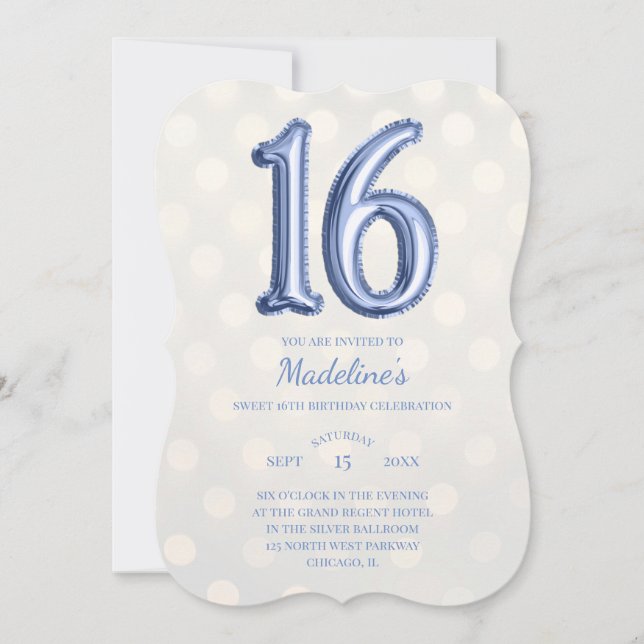 Convites Dourado Bokeh Periwinkle Faux Foil 16º aniversário (Frente)