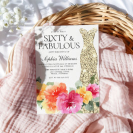 Convites Dourado botânico Floral 60ª Festa de aniversário