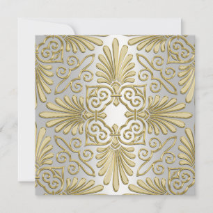 Convites Dourado Branco Art Deco Damask Chá de Bebê