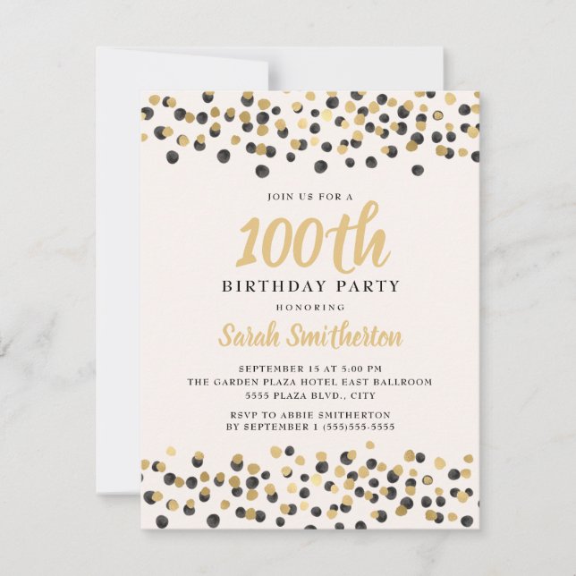 Convites Dourado branco Confetti Glitter 100º Aniversário (Frente)